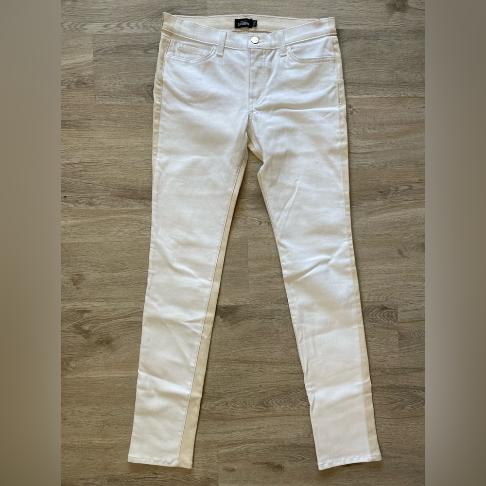 NWT Kate Spade Saturday Skinny Jean White & Cream Two Tone Colorblock Size 26